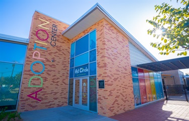 The front door of the Adoption Center.